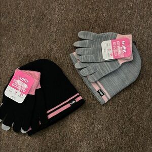 2 Sets New Tags Trukfit Kids' Black/Grey and Pink Hat and Glove Set. O/S